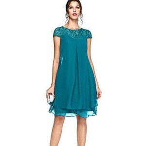 Lan Ting Teal Chiffon Cocktail Dress 18W